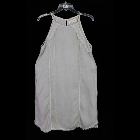 CLOTH & STONE GRAY FRINGED HEM HALTER DRESS SIZE SMALLSTONE GRAY TENCEL DRESS - Picture 1 of 8